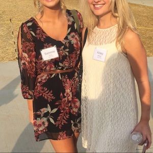 Floral v-neck dress with sheer cutout sleeves